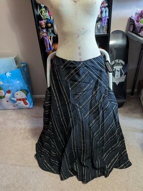 Marks & Spencer Black A-Line Skirt with Metallic Stripes